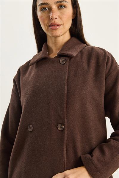 Kadın Kruvaze Yaka Cep Detaylı Kaşe Blazer Ceket 60283757 - Acı Kahve