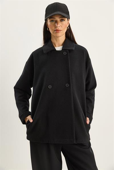 Kadın Kruvaze Yaka Cep Detaylı Kaşe Blazer Ceket 60283757 - Siyah