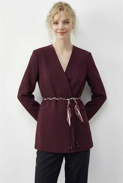 Kadın Kruvaze Yaka Fular Kemerli Kadın Blazer Ceket 8014 60283988 - Bordo
