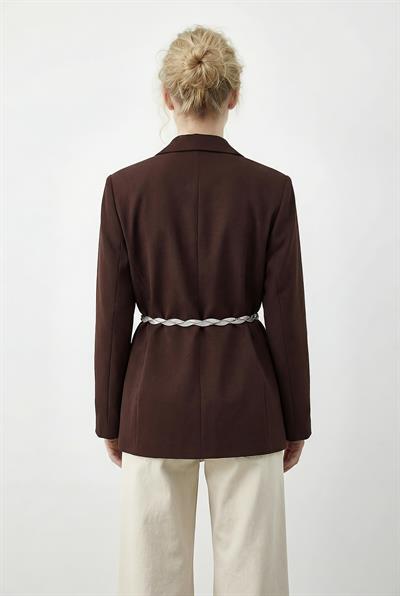 Kadın Kruvaze Yaka Fular Kemerli Kadın Blazer Ceket 8014 60283988 - Kahverengi