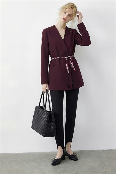 Kadın Kruvaze Yaka Fular Kemerli Kadın Blazer Ceket 8014 60283988 - Bordo