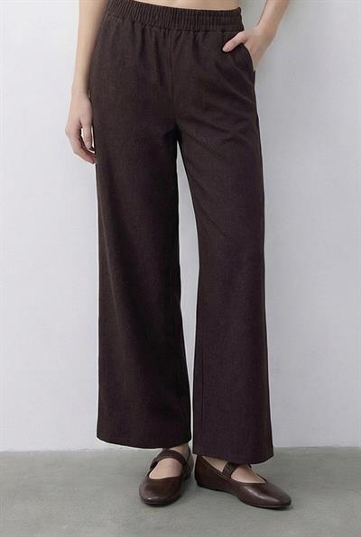 Kadın Kruvaze Yaka Saten Kuşaklı Yelek Bol Pantolon Alt-Üst Denim Takım 9415 60286044 - Kahverengi