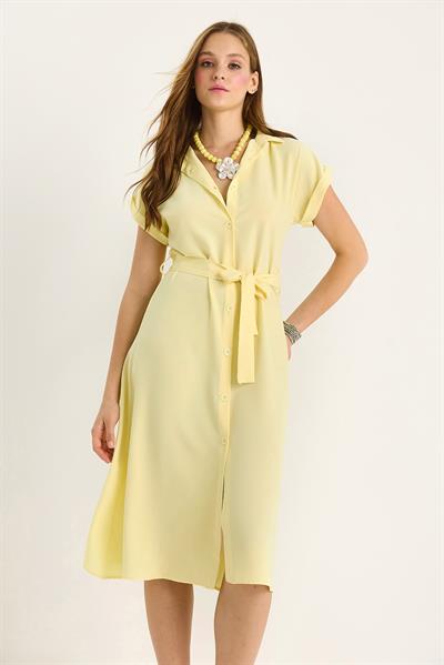 Kadın Kuşak Detaylı Linda Gömlek Elbise 5248 60281080 - Sarı