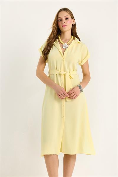 Kadın Kuşak Detaylı Linda Gömlek Elbise 5248 60281080 - Sarı