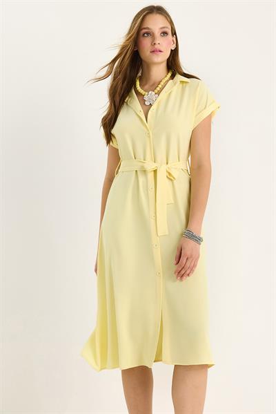 Kadın Kuşak Detaylı Linda Gömlek Elbise 5248 60281080 - Sarı