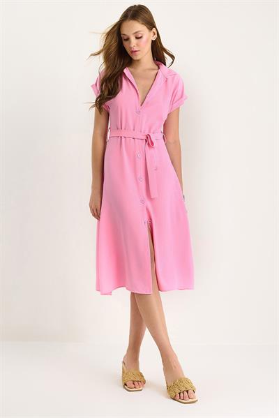 Kadın Kuşak Detaylı Linda Gömlek Elbise 5248 60281080 - Şeker Pembe