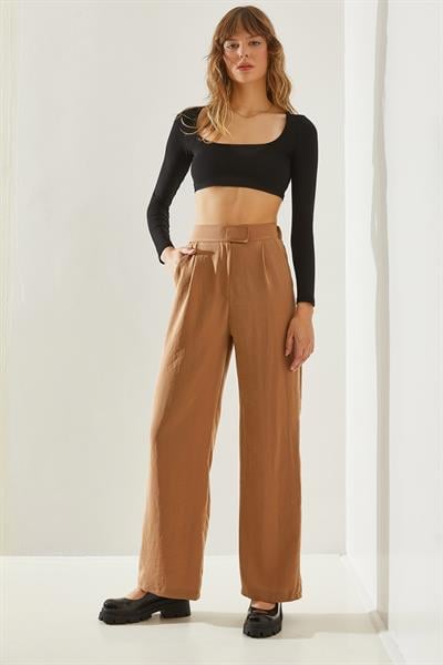 Kadın Lastikli Cırtlı Pantolon 60251191 - Taba