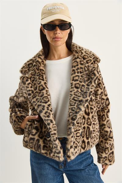 Kadın Leopar Desenli Cep Detaylı Astarlı Suni Kürk 6962 60283772 - Bej