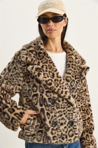 Kadın Leopar Desenli Cep Detaylı Astarlı Suni Kürk 6962 60283772 - Bej