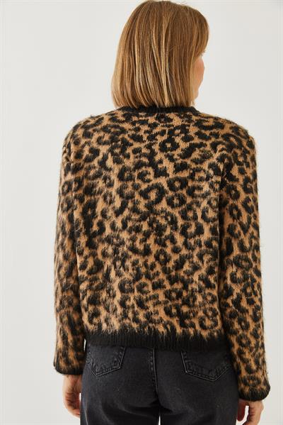 Kadın Leopar Desenli Şardonlu Hırka 241070 60251938 - Siyah-Camel