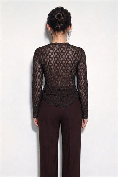 Kadın Likralı Transparan Dantel Bluz 6110 60283928 - Acı Kahve