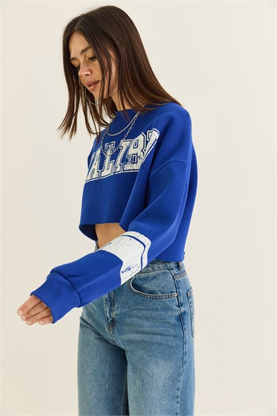 Kadın Malibu Baskılı Bisiklet Yaka Crop Oversize Sweatshirt 828 60286649 - Saks