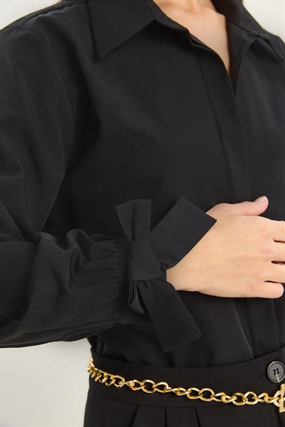 Kadın Manşet Detaylı Poplin Gömlek 2153 60283763 - Siyah