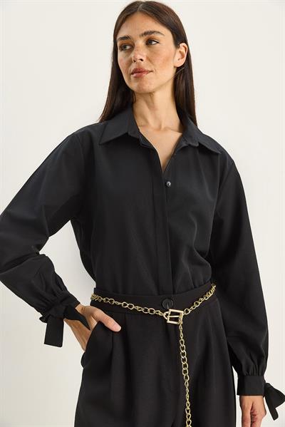 Kadın Manşet Detaylı Poplin Gömlek 2153 60283763 - Siyah