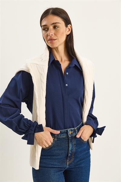 Kadın Manşet Detaylı Poplin Gömlek 2153 60283763 - Lacivert