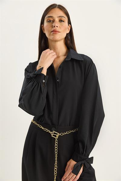 Kadın Manşet Detaylı Poplin Gömlek 2153 60283763 - Siyah