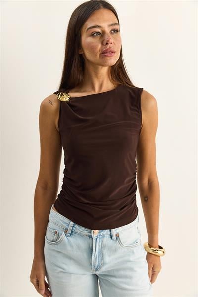 Kadın Metal Aksesuarlı Belden Drape Detaylı Saran Bluz 2315 60286134 - Acı Kahve