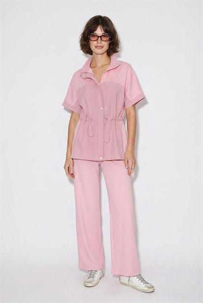 Kadın Modal Kumaş Dik Yaka Stoperli Hırka Bol Paça Pantolon Takım 2664 60286402 - Pembe