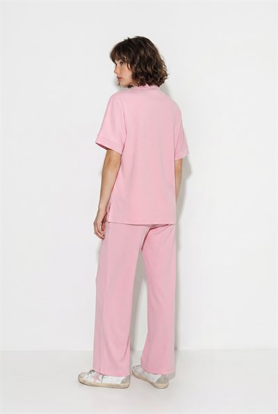Kadın Modal Kumaş Dik Yaka Stoperli Hırka Bol Paça Pantolon Takım 2664 60286402 - Pembe