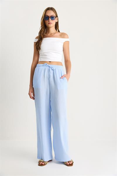 Kadın Müslin Palazzo Pantolon 60282020 - Bebe Mavisi
