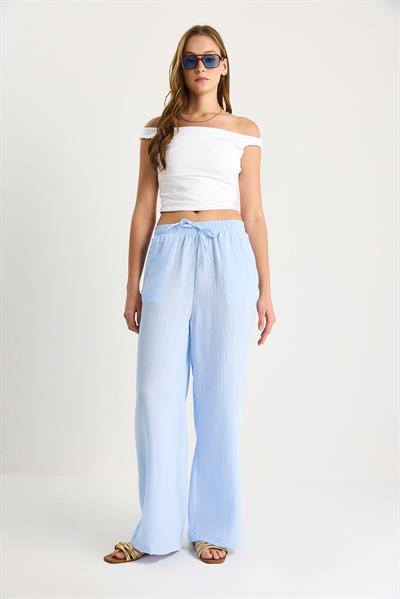 Kadın Müslin Palazzo Pantolon 60282020 - Bebe Mavisi