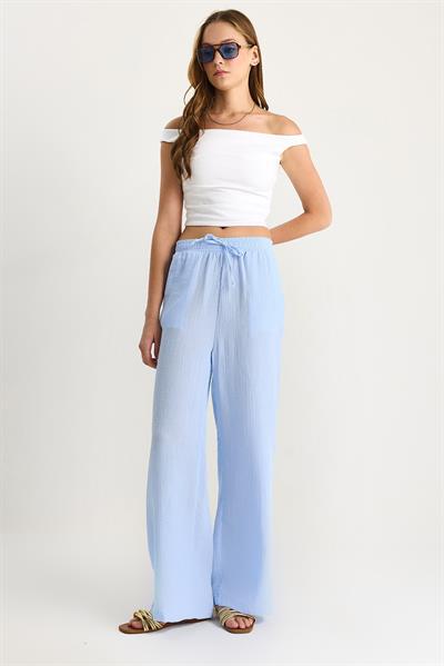 Kadın Müslin Palazzo Pantolon 60282020 - Bebe Mavisi