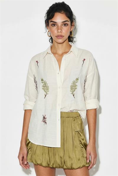 Kadın Nakış İşlemeli Mevsimlik Oversize Gömlek 71756 60286056 - Ekru