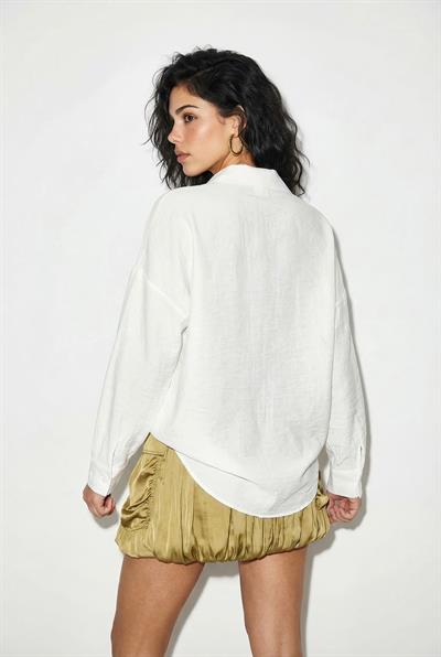 Kadın Nakış İşlemeli Mevsimlik Oversize Gömlek 71756 60286056 - Ekru
