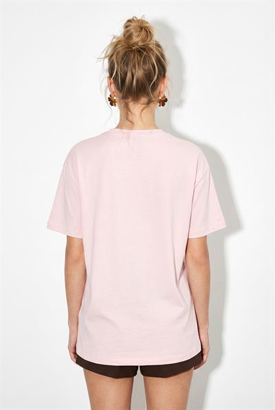 Kadın Nice Story Yazı ve Nakış Detaylı Relaxed Fit T-Shirt 7635 60286116 - Pudra
