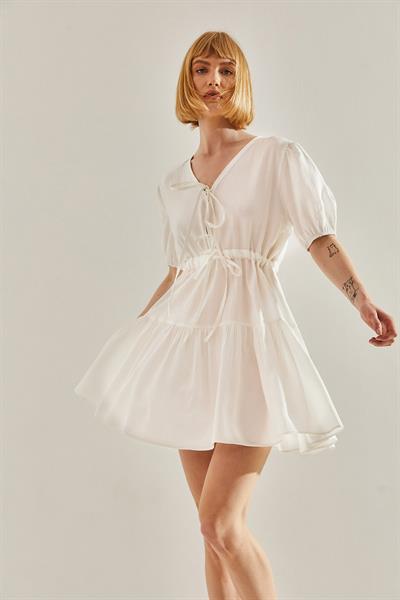 Kadın Önden Bağcıklı Tamara Mini Elbise 60251076 - Ekru