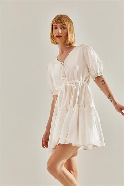 Kadın Önden Bağcıklı Tamara Mini Elbise 60251076 - Ekru