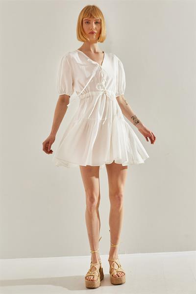 Kadın Önden Bağcıklı Tamara Mini Elbise 60251076 - Ekru