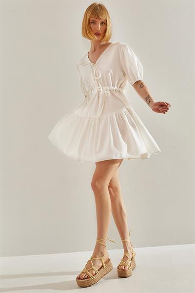 Kadın Önden Bağcıklı Tamara Mini Elbise 60251076 - Ekru