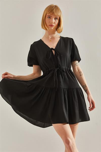 Kadın Önden Bağcıklı Tamara Mini Elbise 60251076 - Siyah