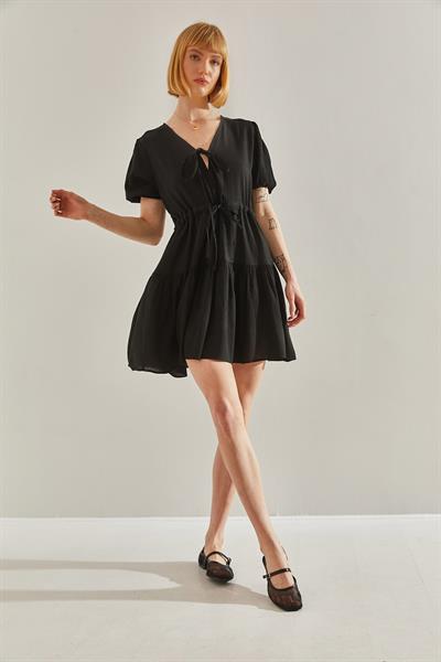 Kadın Önden Bağcıklı Tamara Mini Elbise 60251076 - Siyah