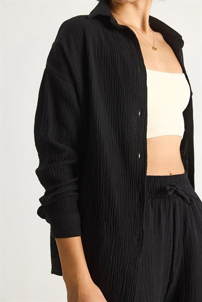 Kadın Oversize Basic Müslin Gömlek 60282021 - Siyah