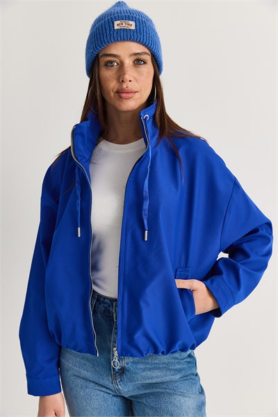 Kadın Oversize Dik Yaka Fermuarlı Bomber Ceket 2854 60286591 - Saks