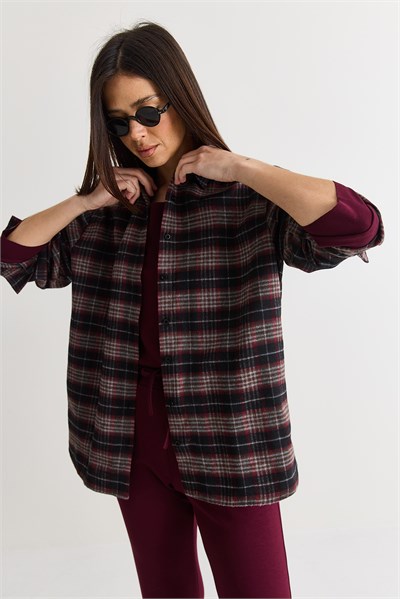 Kadın Oversize Ekose Desenli Oduncu Gömlek DG261035 60286552 - Siyah-Gri