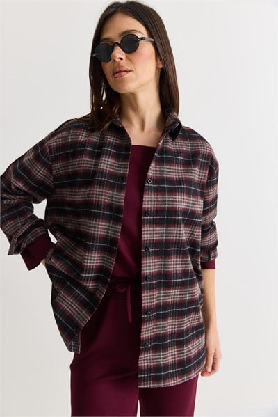 Kadın Oversize Ekose Desenli Oduncu Gömlek DG261035 60286552 - Siyah-Gri