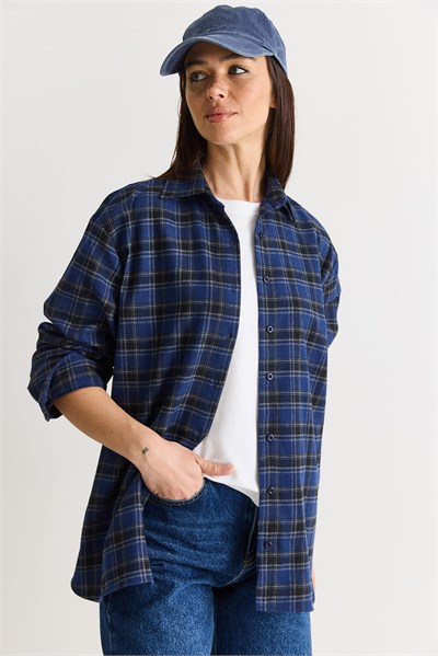 Kadın Oversize Ekose Desenli Oduncu Gömlek DG261035 60286552 - Gri-Lacivert