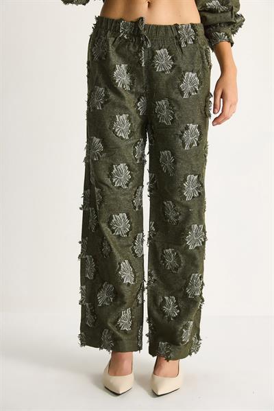 Kadın Oversize Gömlek Beli Lastikli Pantolon Saçaklı Dokuma Alt-Üst Takım 6024 60284107 - Haki