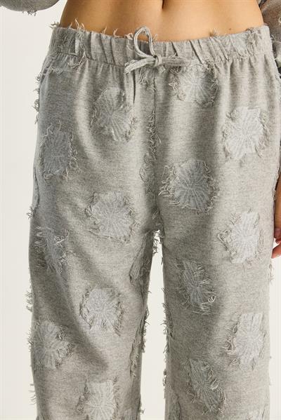 Kadın Oversize Gömlek Beli Lastikli Pantolon Saçaklı Dokuma Alt-Üst Takım 6024 60284107 - Gri