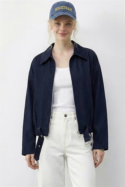 Kadın Oversize Kemer Detaylı Fermuarlı Astarlı Denim Bomber Ceket 2917 60286040 - Lacivert