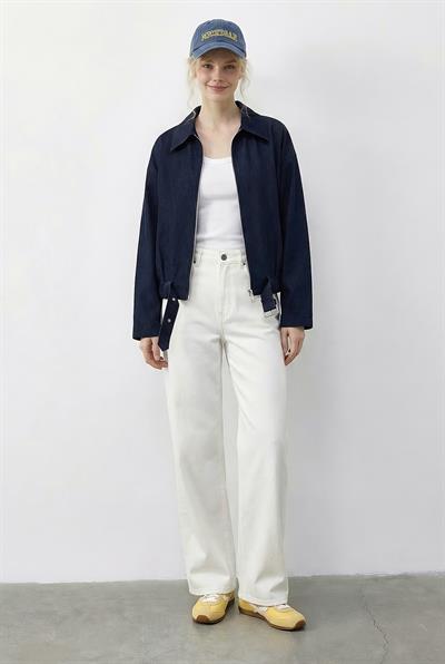 Kadın Oversize Kemer Detaylı Fermuarlı Astarlı Denim Bomber Ceket 2917 60286040 - Lacivert