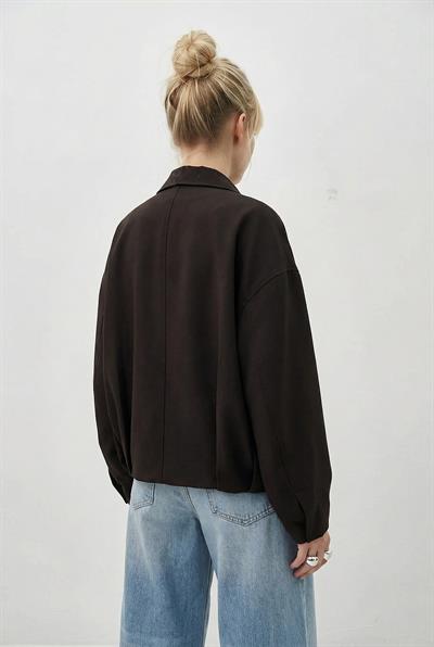 Kadın Oversize Kemer Detaylı Fermuarlı Astarlı Bomber Ceket 2911 60286013 - Acı Kahve