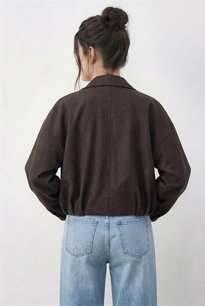 Kadın Oversize Kemer Detaylı Fermuarlı Astarlı Denim Bomber Ceket 2917 60286040 - Kahverengi