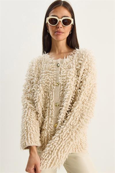 Kadın Oversize Saçaklı Triko Hırka 9062 60283750 - Bej