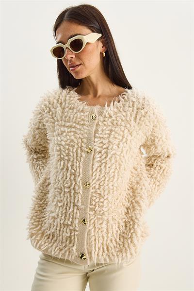 Kadın Oversize Saçaklı Triko Hırka 9062 60283750 - Bej