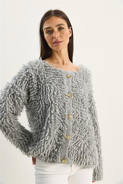 Kadın Oversize Saçaklı Triko Hırka 9062 60283750 - Gri