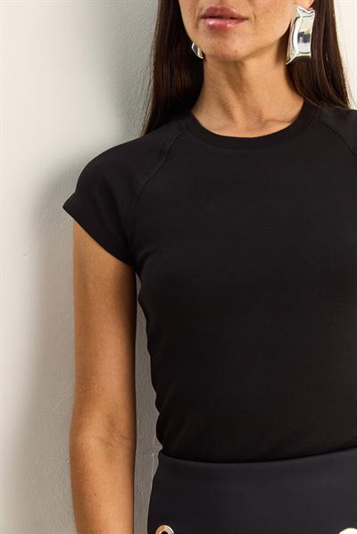 Kadın Pamuklu Kısa Kollu Ranglan T-Shirt 1091 60286102 - Siyah